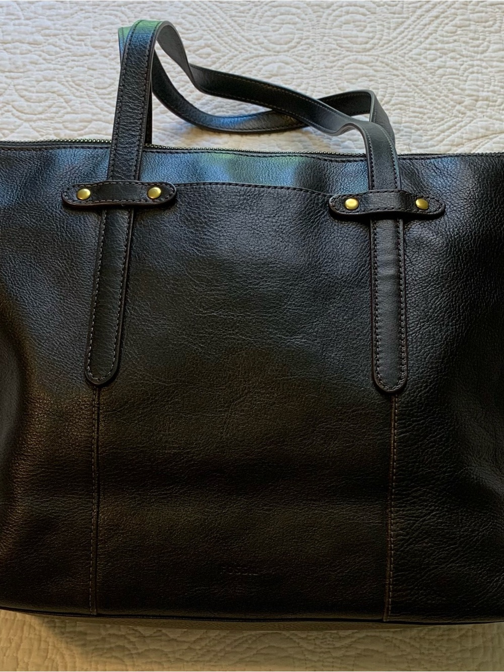 Fossil Leather Felicity Tote Bag with Brass Accents and Dual Shoulder Straps